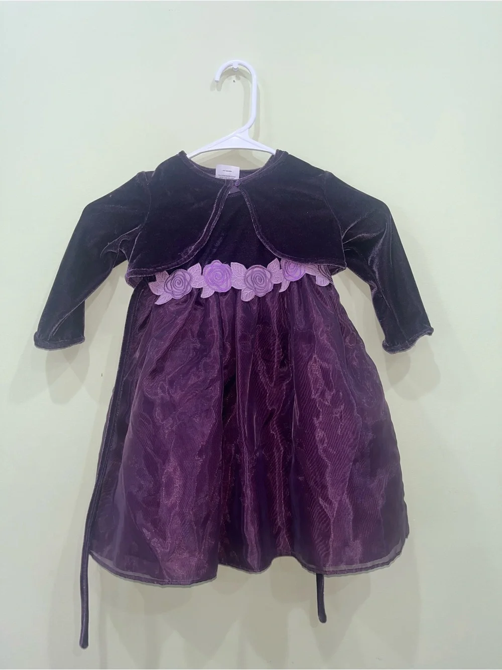 Vintage Girls Size 18 Months Purple Velvet Flower Dress With Shrug Y2K